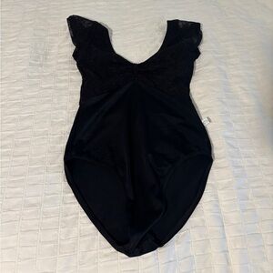 Black lace cap sleeve class in leotard